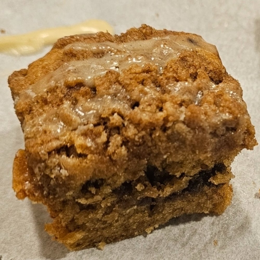 A banana bread coffee cake mini loaf