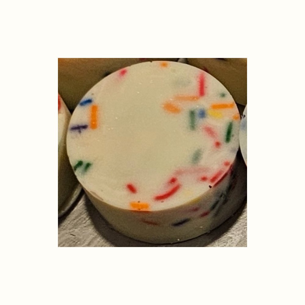 A birthday cake chocolate covered cake bite